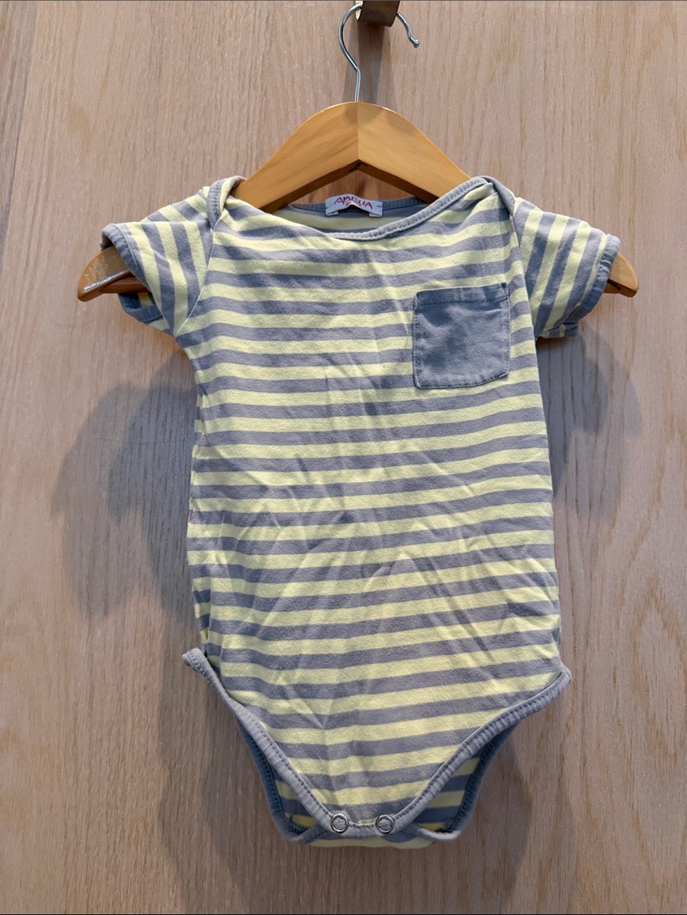 Striped Yellow & Gray Baby Bodysuit with Chest Pocket